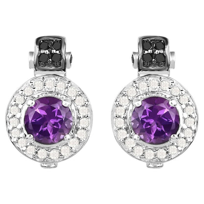 Amethyst Earrings With Diamonds 2.22 Carats Sterling Silver