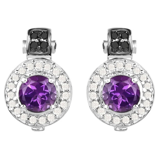 Amethyst Earrings With Diamonds 2.22 Carats Sterling Silver