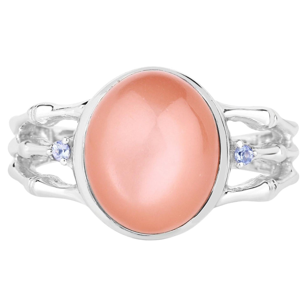 Peach Moonstone Ring With Tanzanite 6.5 Carats Sterling Silver