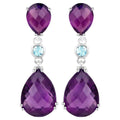 Rose Cut Amethyst Earrings Blue Topaz 11.8 Carats Sterling Silver