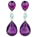 Rose Cut Amethyst Earrings Blue Topaz 11.8 Carats Sterling Silver