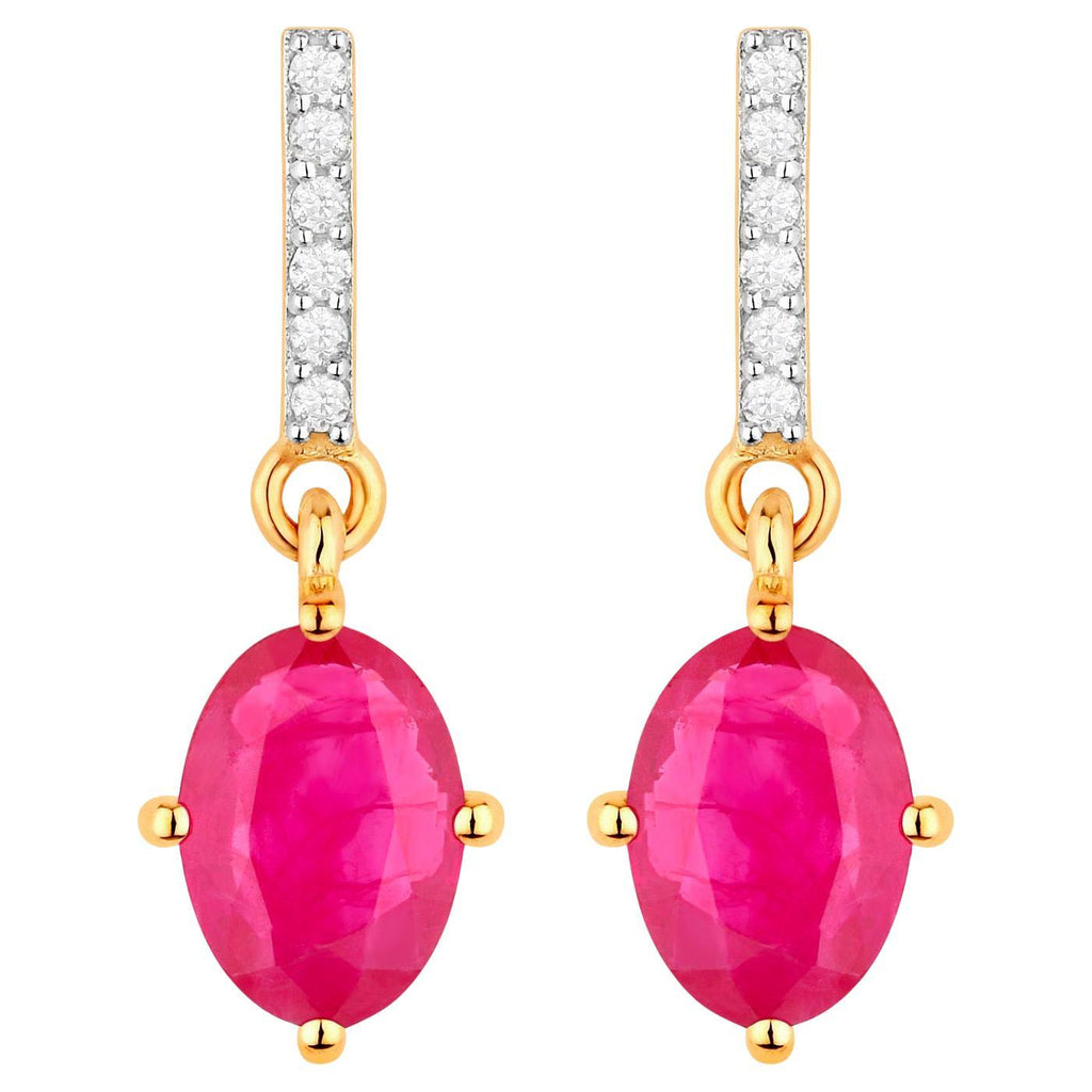 Ruby Dangle Earrings Diamonds 1.7 Carats 14K Yellow Gold