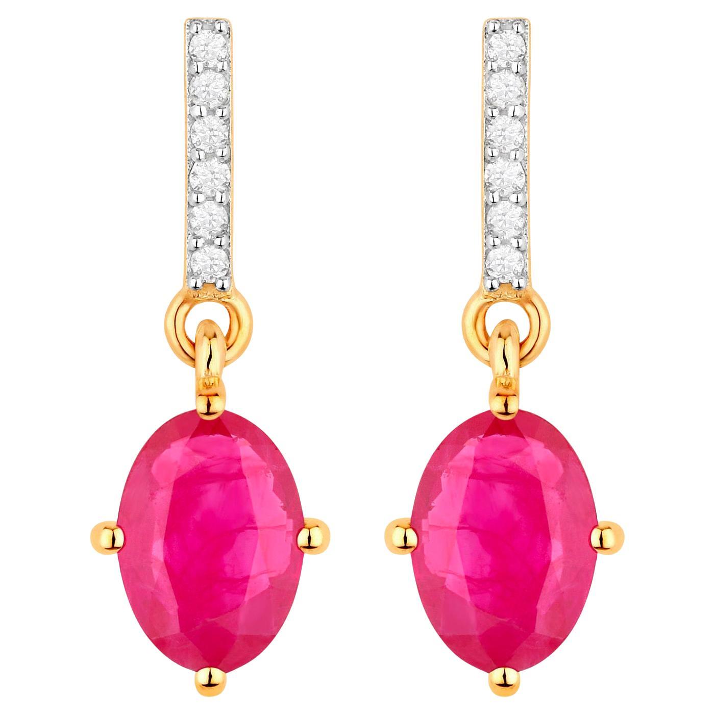 Ruby Dangle Earrings Diamonds 1.7 Carats 14K Yellow Gold