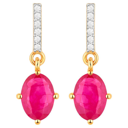 Ruby Dangle Earrings Diamonds 1.7 Carats 14K Yellow Gold