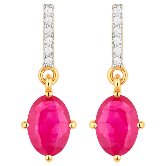 Ruby Dangle Earrings Diamonds 1.7 Carats 14K Yellow Gold