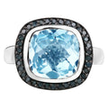 Swiss Blue Topaz Ring With Black Diamonds 5.2 Carats Sterling Silver