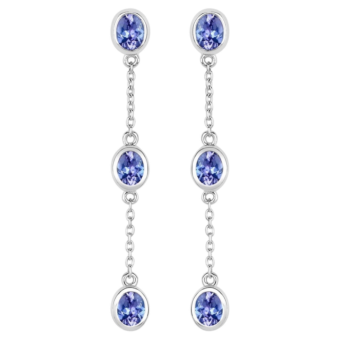 Natural Tanzanite Earrings 1.96 Carats Sterling Silver