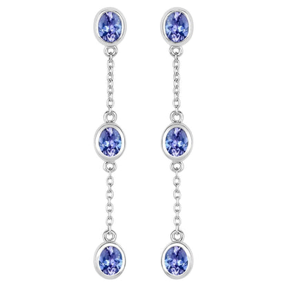 Natural Tanzanite Earrings 1.96 Carats Sterling Silver
