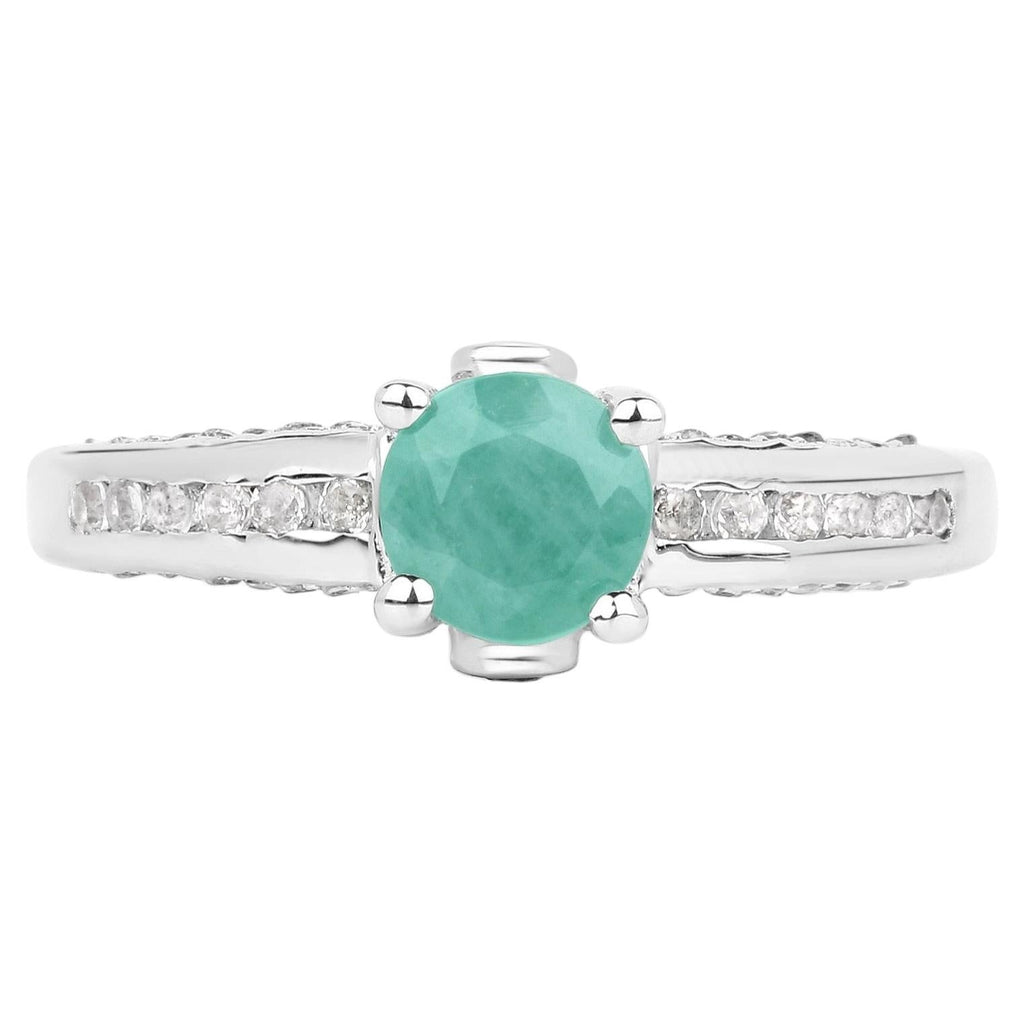 Emerald Ring With White Topaz 1.16 Carats Sterling Silver