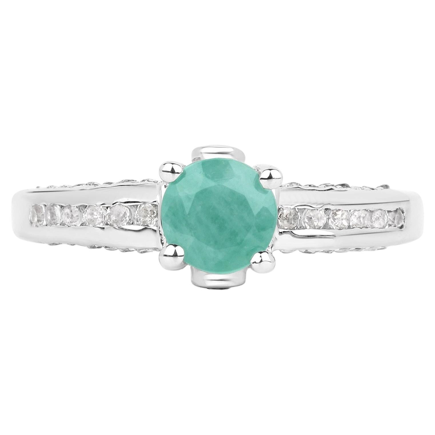 Emerald Ring With White Topaz 1.16 Carats Sterling Silver