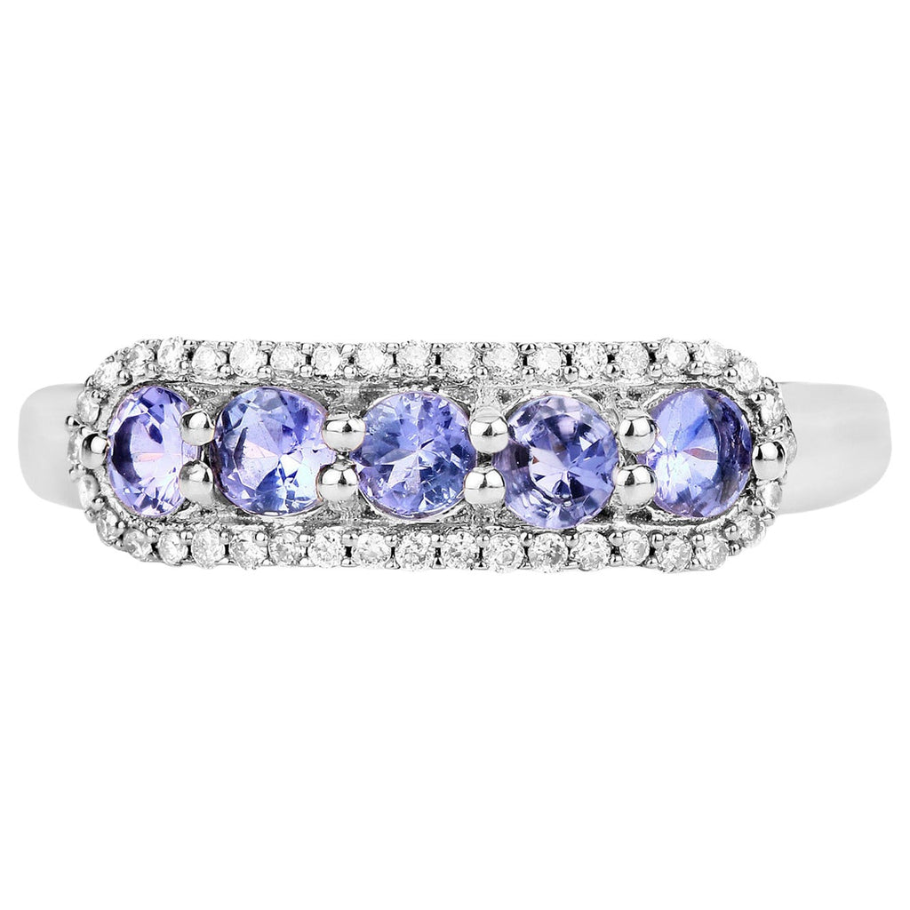 Tanzanite Ring With Diamonds 0.58 Carats 14K White Gold