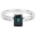 Green Tourmaline Ring With Diamonds 1.16 Carats 14K White Gold