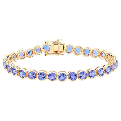 Half Bezel Set Tanzanite Tennis Bracelet 12.5 Carats 14K Yellow Gold