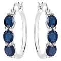 Blue Sapphire Hoop Earrings With Diamonds 2.02 Carats Sterling Silver