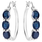 Blue Sapphire Hoop Earrings With Diamonds 2.02 Carats Sterling Silver