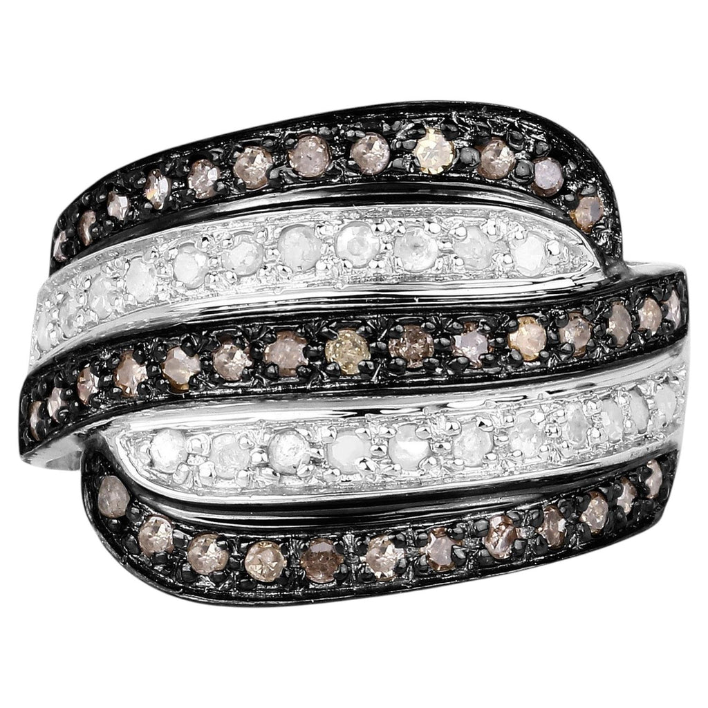 Brown Diamond Ring With White Diamonds 0.78 Carats Sterling Silver