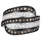 Brown Diamond Ring With White Diamonds 0.78 Carats Sterling Silver