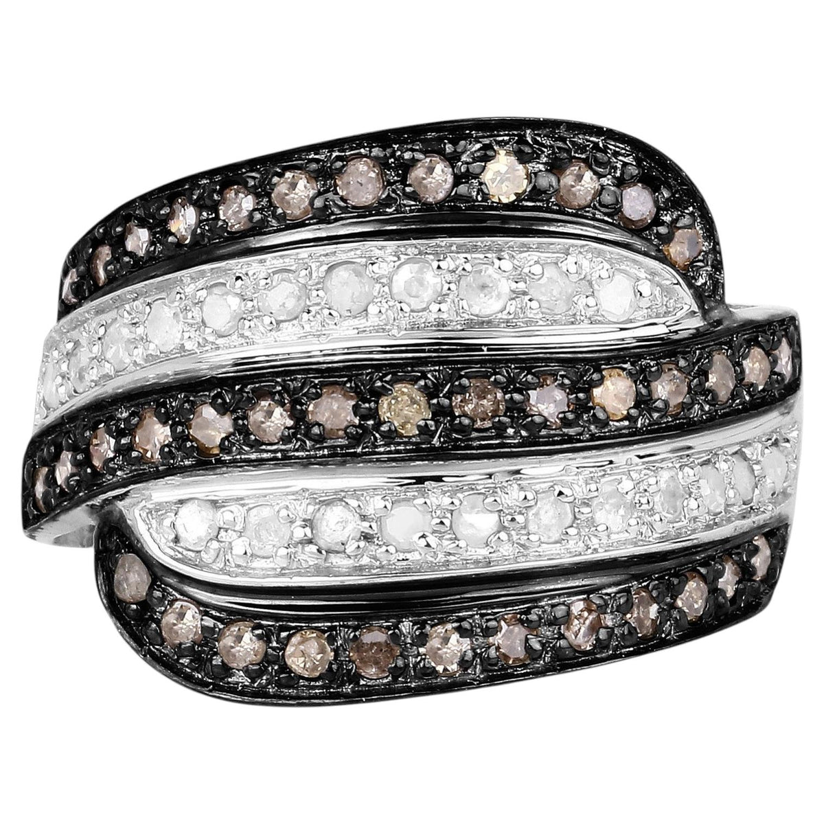 Brown Diamond Ring With White Diamonds 0.78 Carats Sterling Silver