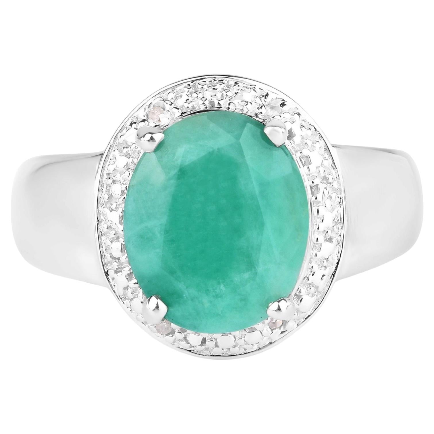 Emerald Ring With Diamonds 4.7 Carats Sterling Silver