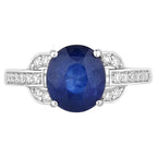 Blue Sapphire Ring With Diamonds 2.98 Carats 18K White Gold