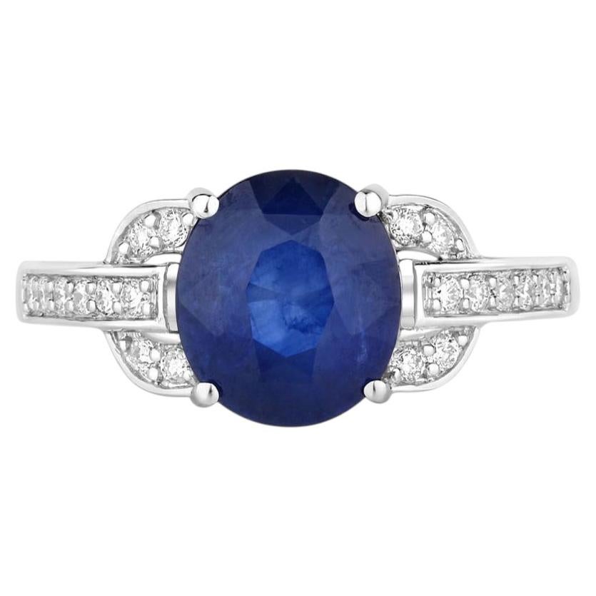 Blue Sapphire Ring With Diamonds 2.98 Carats 18K White Gold