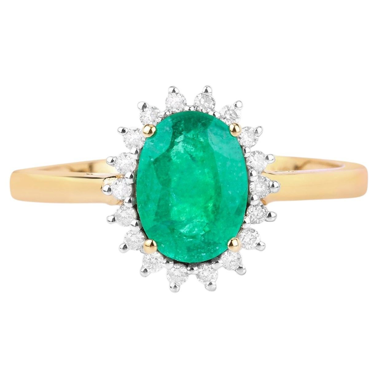Zambian Emerald Ring With Diamonds 1.3 Carats 10K Yellow Gold