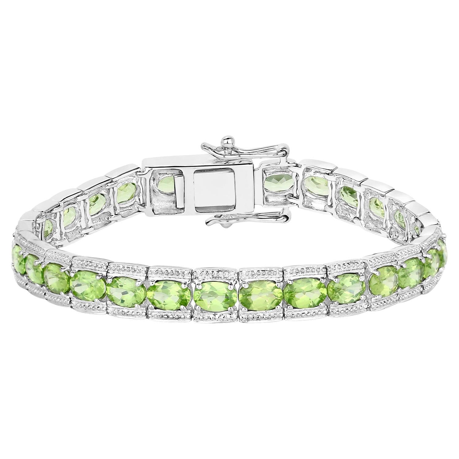 Peridot Tennis Bracelet 12.4 Carats Sterling Silver
