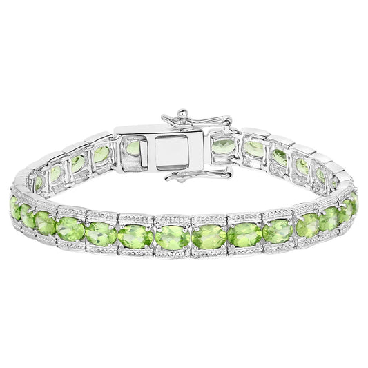 Peridot Tennis Bracelet 12.4 Carats Sterling Silver