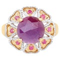 Pink Sapphire Ring With Ruby 5.52 Carats Gold Plated Silver
