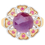 Pink Sapphire Ring With Ruby 5.52 Carats Gold Plated Silver