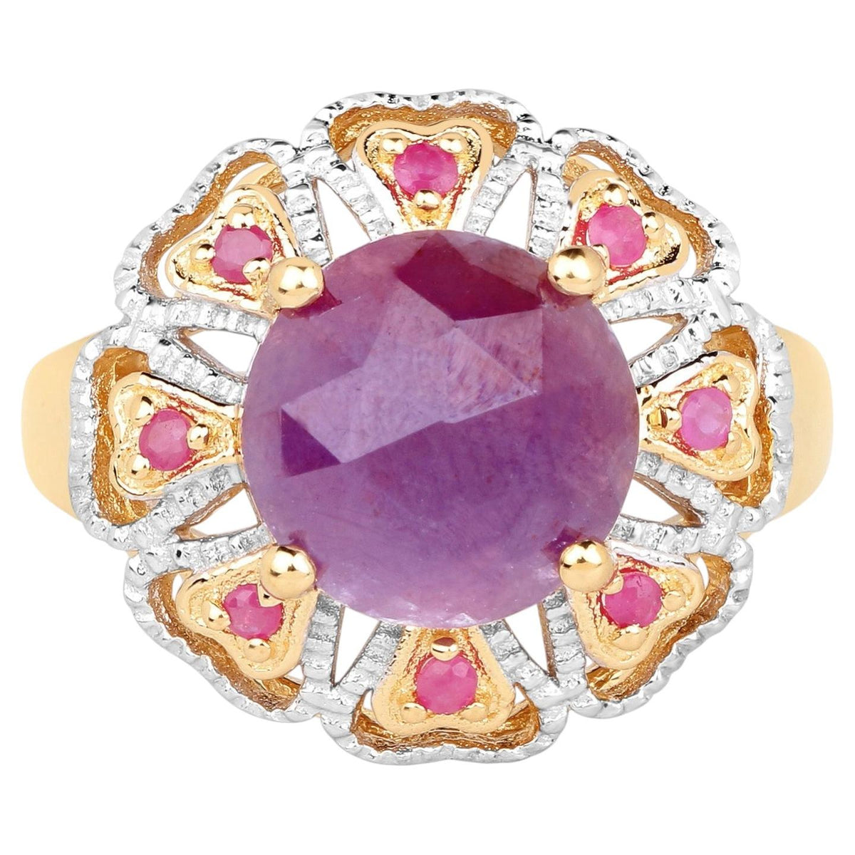 Pink Sapphire Ring With Ruby 5.52 Carats Gold Plated Silver