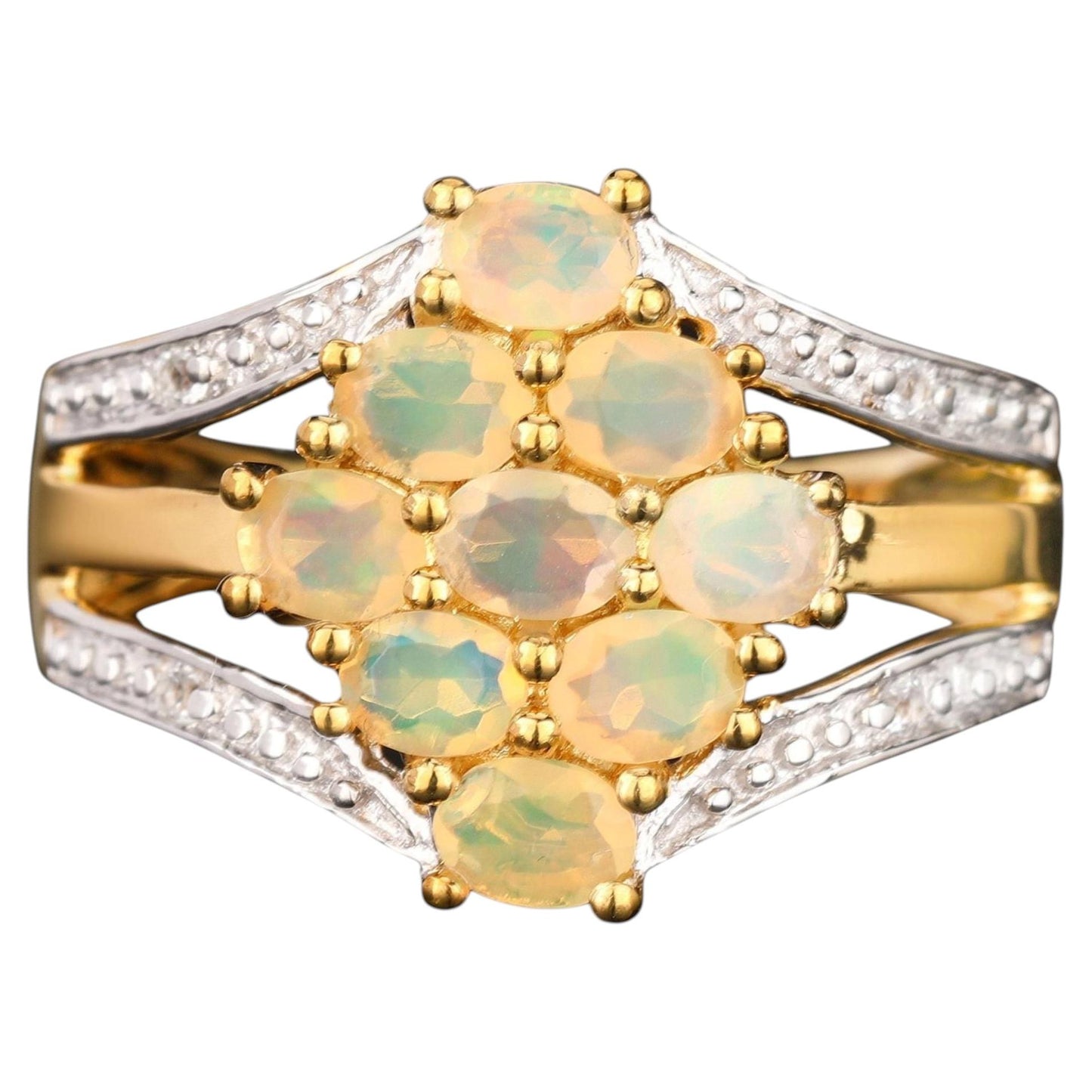 Natural Ethiopian Opal Ring With White Topaz 0.96 Carats Gold Plated Silver