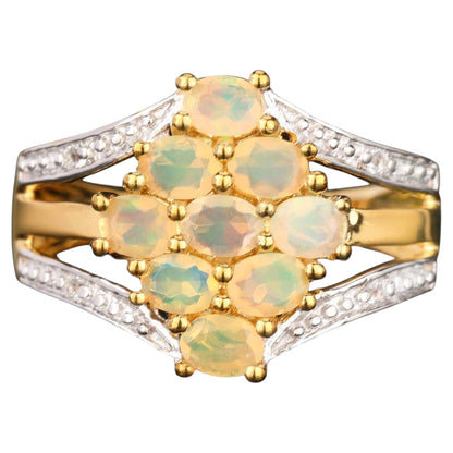 Natural Ethiopian Opal Ring With White Topaz 0.96 Carats Gold Plated Silver