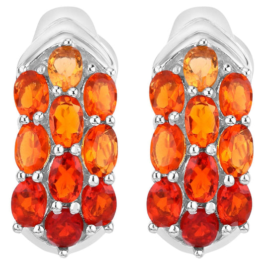 Natural Fire Opal Cluster Earrings 2.4 Carats Sterling Silver