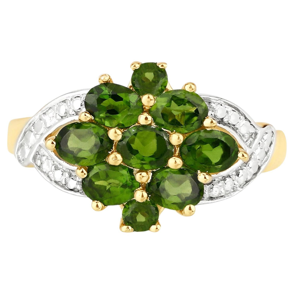 Chrome Diopside Flower Ring 1.22 Carats Gold Plated Silver