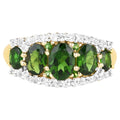 Chrome Diopside Ring With White Topaz 2.6 Carats Gold Plated Silver