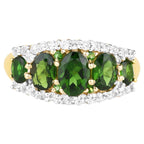 Chrome Diopside Ring With White Topaz 2.6 Carats Gold Plated Silver