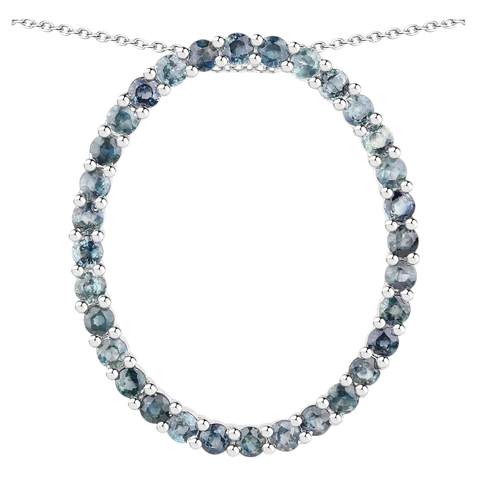 Blue Sapphire Pendant 3.18 Carats Sterling Silver