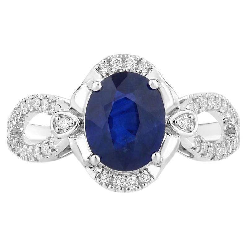 Blue Sapphire Ring With Diamonds 2.31 Carats 18K White Gold