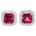 Rubellite Stud Earrings With Diamonds 2.68 Carats 14K Yellow Gold