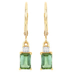 Green Tourmaline Earrings With Diamonds 1.24 Carats 14K Yellow Gold