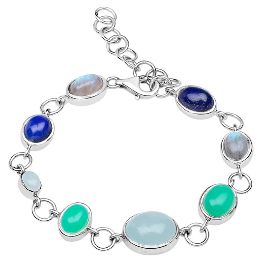 Natural Mixed Gemstones Bracelet 15.5 Carats Sterling Silver