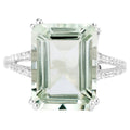 Green Amethyst Ring With White Topaz 10.6 Carats Sterling Silver
