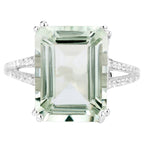 Green Amethyst Ring With White Topaz 10.6 Carats Sterling Silver