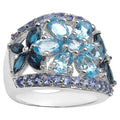 Multicolor Topaz Flower Ring With Tanzanite 5.98 Carats Sterling Silver