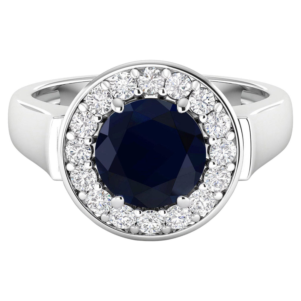 Blue Sapphire Ring With Diamonds 2.7 Carats 14K White Gold