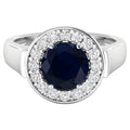 Blue Sapphire Ring With Diamonds 2.7 Carats 14K White Gold