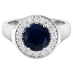 Blue Sapphire Ring With Diamonds 2.7 Carats 14K White Gold