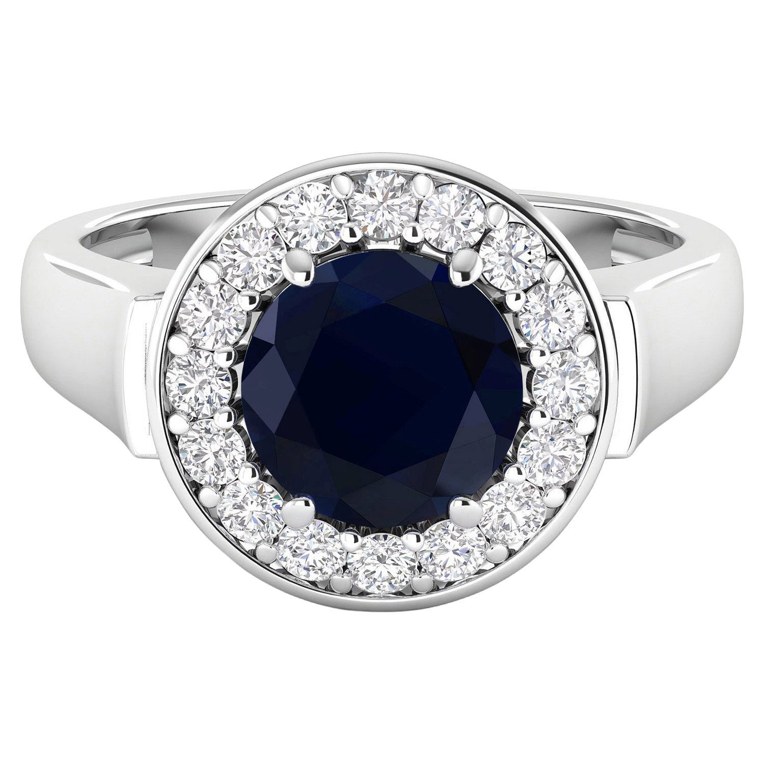Blue Sapphire Ring With Diamonds 2.7 Carats 14K White Gold