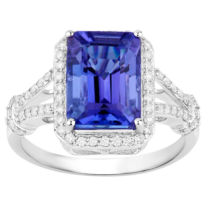 Tanzanite Ring Diamond Setting 4.58 Carats 14K White Gold